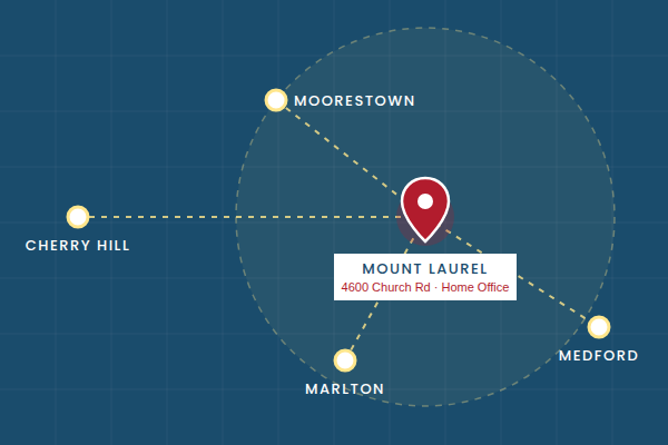 Ellis Orthodontics service area map Mount Laurel NJ and South Jersey